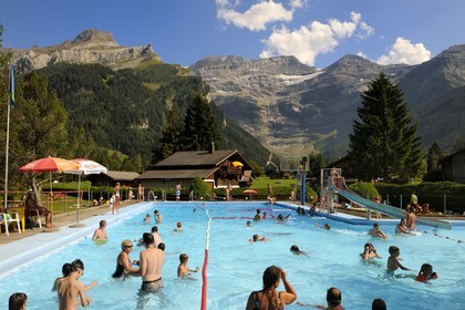 Switzerland, canton of Vaud, Les Diablerets, outdoor pool of Les Diablerets
