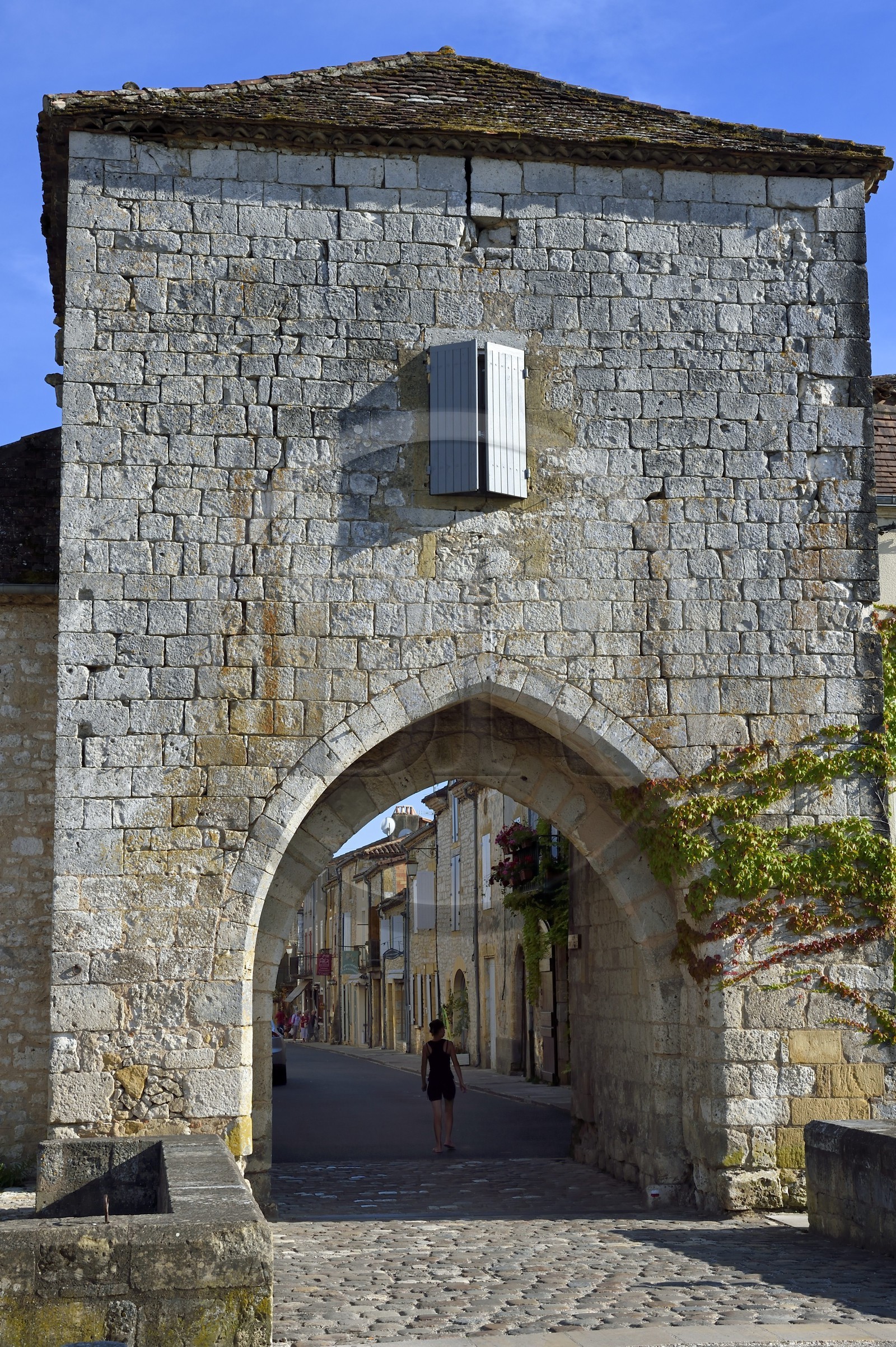 France, Dordogne, Perigord Pourpre, Monpazier, labelled Les Plus Beaux Villages de France (The Most Beautiful Villages in France), Saint-Jacques entrance