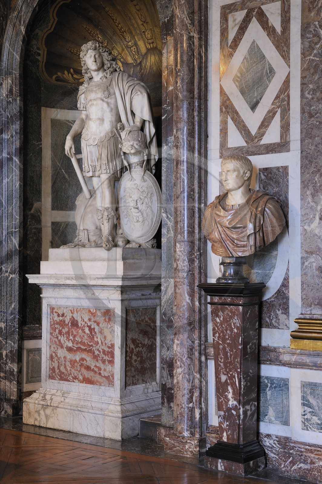 France, Yvelines, Chateau de Versailles, listed as World Heritage by UNESCO, Les Grands Appartements (State Apartments), Venus drawing room, statue of Louis XIV dressed after the antique by Jean Warin (1672)