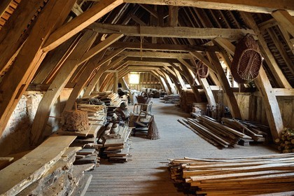 France, Allier (03), former province of Bourbonnais, Chapeau, Chateau de la Cour (15th century to late 16th century), frame of the old granary
