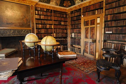 United Kingdom, Scotland, Borders, Tweed Valley, castle of Traquair House, rider seat in the library