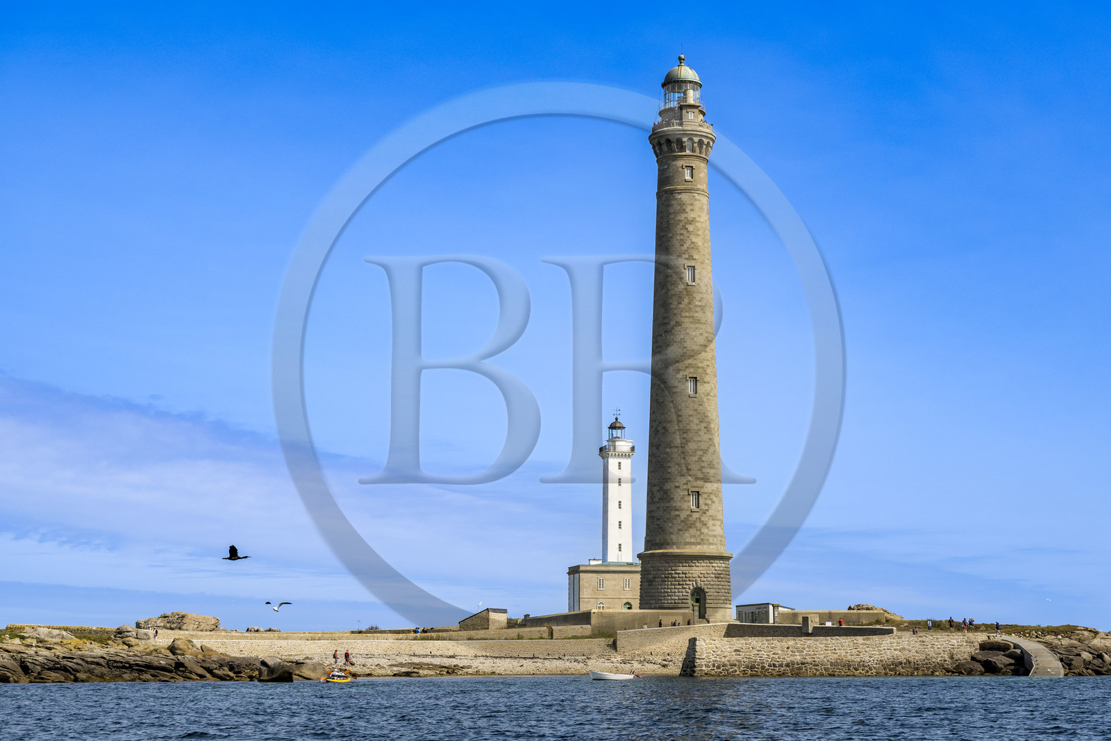 France, Finistère (29), Pays des Abers, Ile Vierge dans l'archipel de Lilia, le phare de l'Ile Vierge, le plus haut phare d'Europe avec 82,5 mètres, et l'ancien phare de 1845