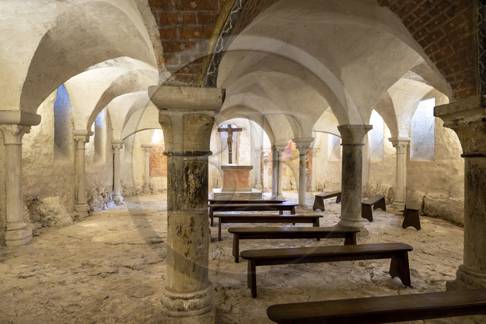 France, Yonne, regional natural park of Morvan, Vézelay, a UNESCO World Heritage site, labelled Les Plus Beaux Villages de France, starting point of one of the main ways to Santiago de Compostela, the Basilica of Saint Mary Magdalene, the crypt