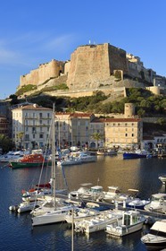 France, Corse du Sud, Bonifacio, the port overlooked by the Citadel in the upper town
