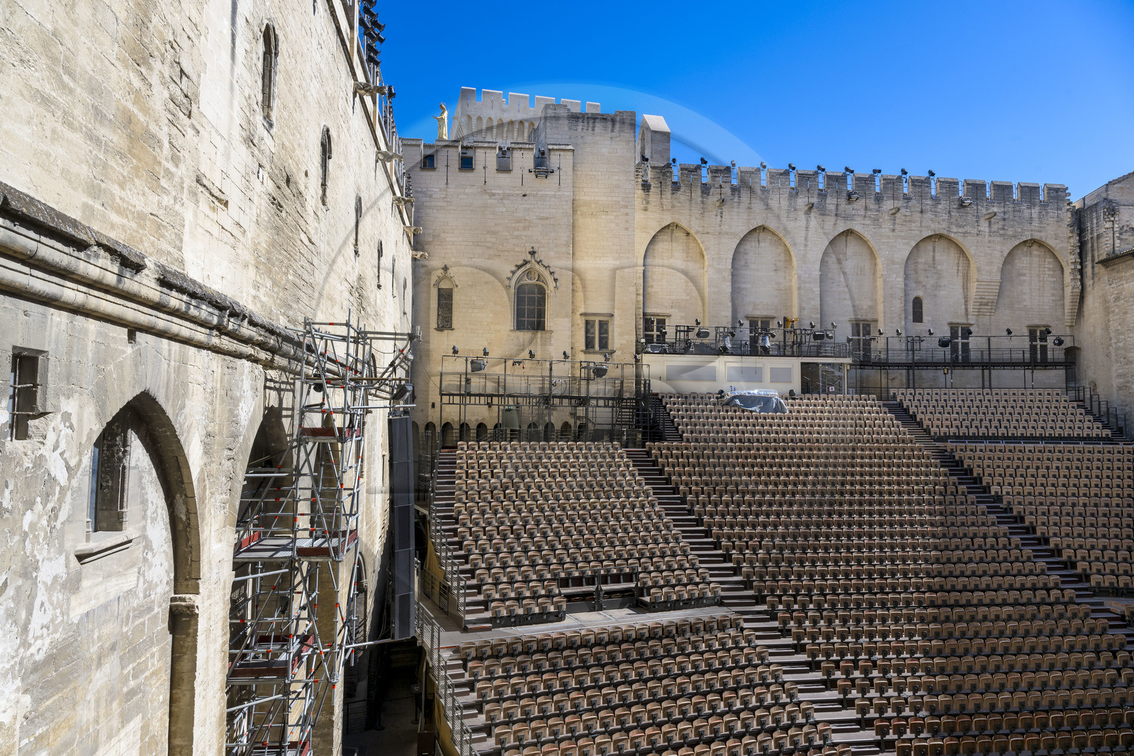France, Vaucluse, Avignon, Palais des Papes (Palace of the Popes) listed as World heritage by UNESCO, The Courtyard of Honor of the Palais des Papes during the Avignon Festival