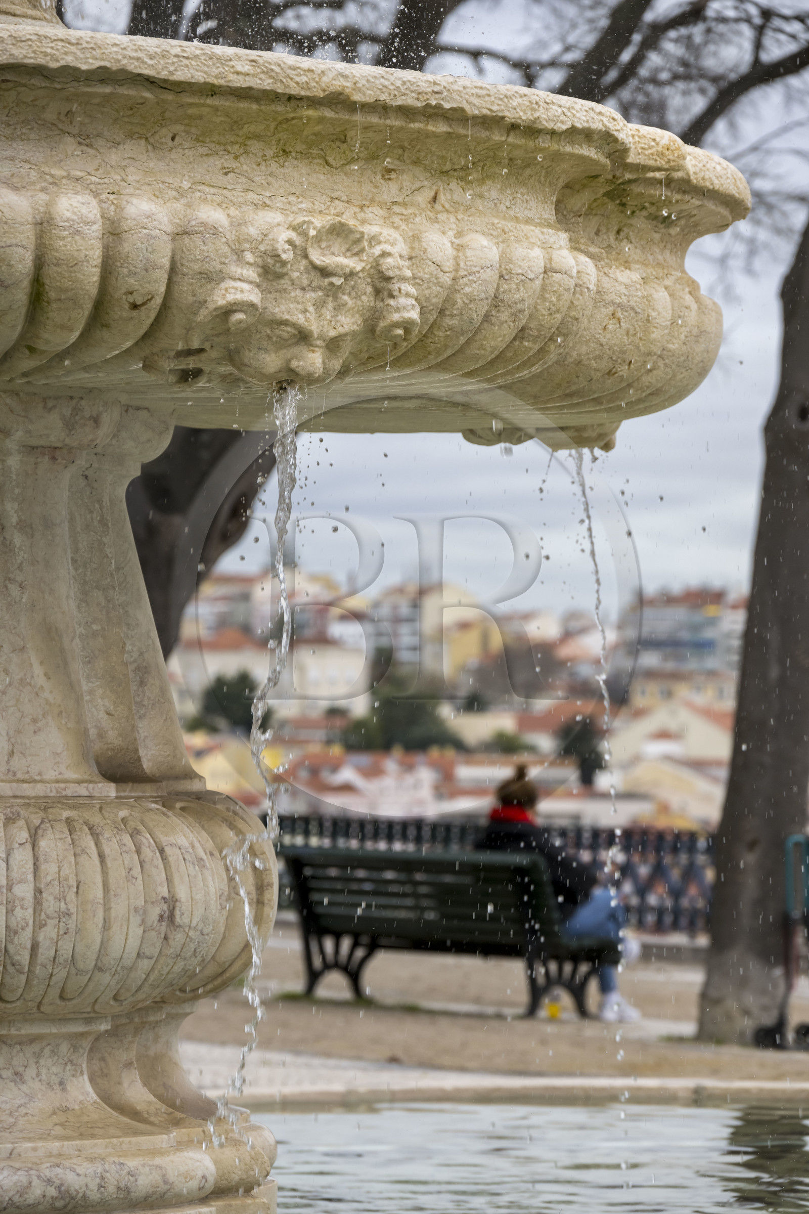 Portugal, Lisbon, Mirador de Sao Pedro de Alcantara fountain