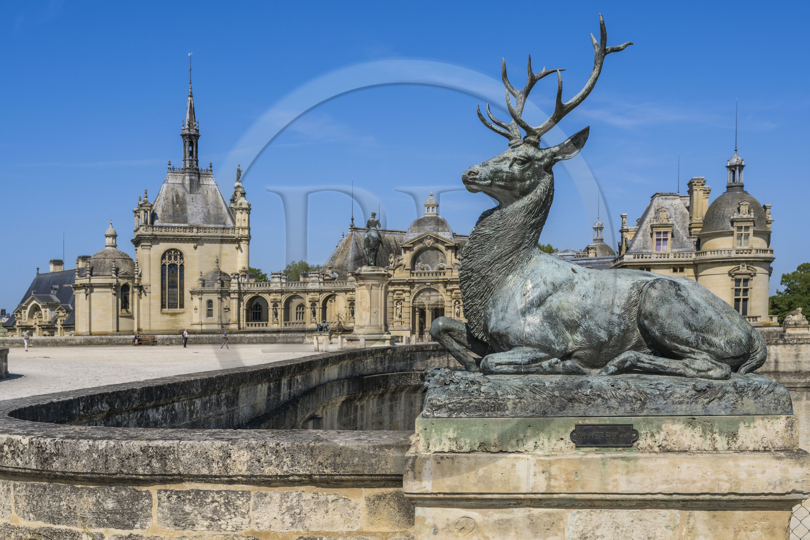 France, Oise, Chantilly, the castle of Chantilly and the Condé museum, terrace of the Constable, seated deer work of the sculptor Auguste Cain