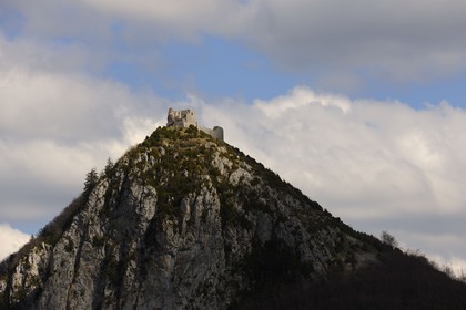 France, Ariège (09), Pays d' Olmes, château cathare de Montségur perché sur un pog