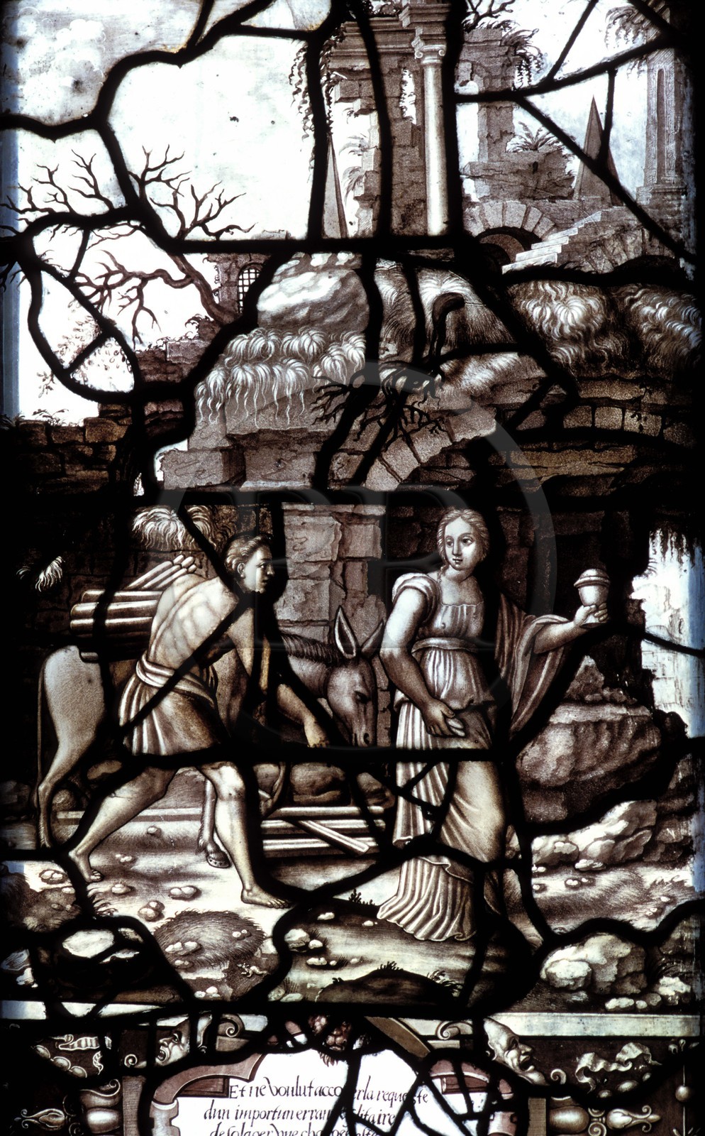 France, Oise (60), Chantilly, vitrail représentant un château d'Île de France