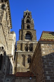 France, Haute Loire, Le Puy en Velay, Routes of Santiago de Compostela, the 12th century Our Lady (Notre-Dame-de-l'Annunciation) cathedral listed as World heritage by UNESCO, the 56m high bell tower composed of seven floors