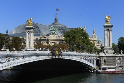 France, Paris (75), les rives de la Seine classées Patrimoine Mondiale de l'UNESCO, le Grand-Palais et le pont Alexandre III