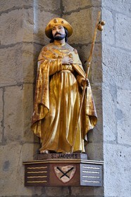 France, Cantal, Parc Naturel Régional des Volcans d'Auvergne (regional nature park of Auvergne volcanoes), Saint Jacques des Blats on the Way of St. James to Santiago de Compostela by Via Arverna, statue of Saint James in the church