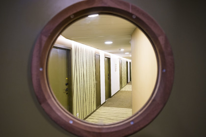 France, Hérault (34), Montpellier, immeuble le Belaroïa, un couloir de l'hotel 3 étoiles le Campanile