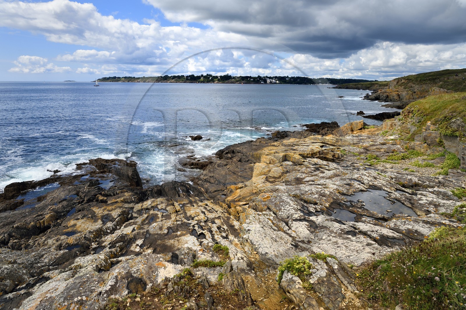France, Finistère (29), Moelan-sur-Mer, le littoral entre Kerfany les Pins et la plage de Trenez sur le chemin de Grande Randonnée GR 34 ou sentier des douaniers