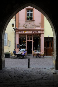 France, Haut Rhin, Colmar, Cafe with its art nouveau facade on rue des Marchands