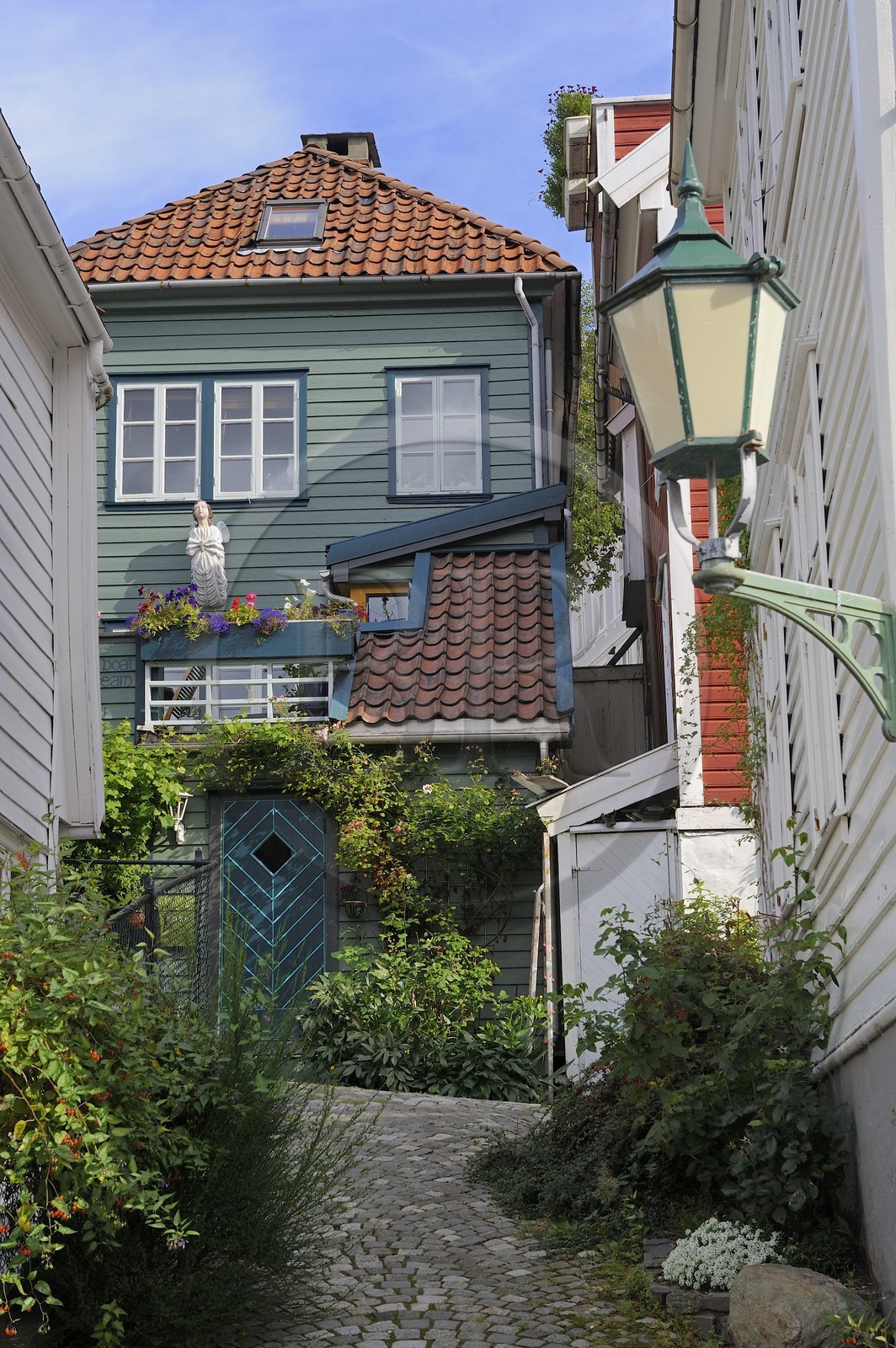 Norvège, Hordaland, Bergen, maisons en bois du quartier de Nordnes