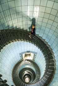 France, Finistère, Abers Country (Pays des Abers), Ile Vierge (Virgin Island) in the Lilia archipelago, the Virgin Island lighthouse, interior staircase of the tallest lighthouse in Europe at 82.5 meters