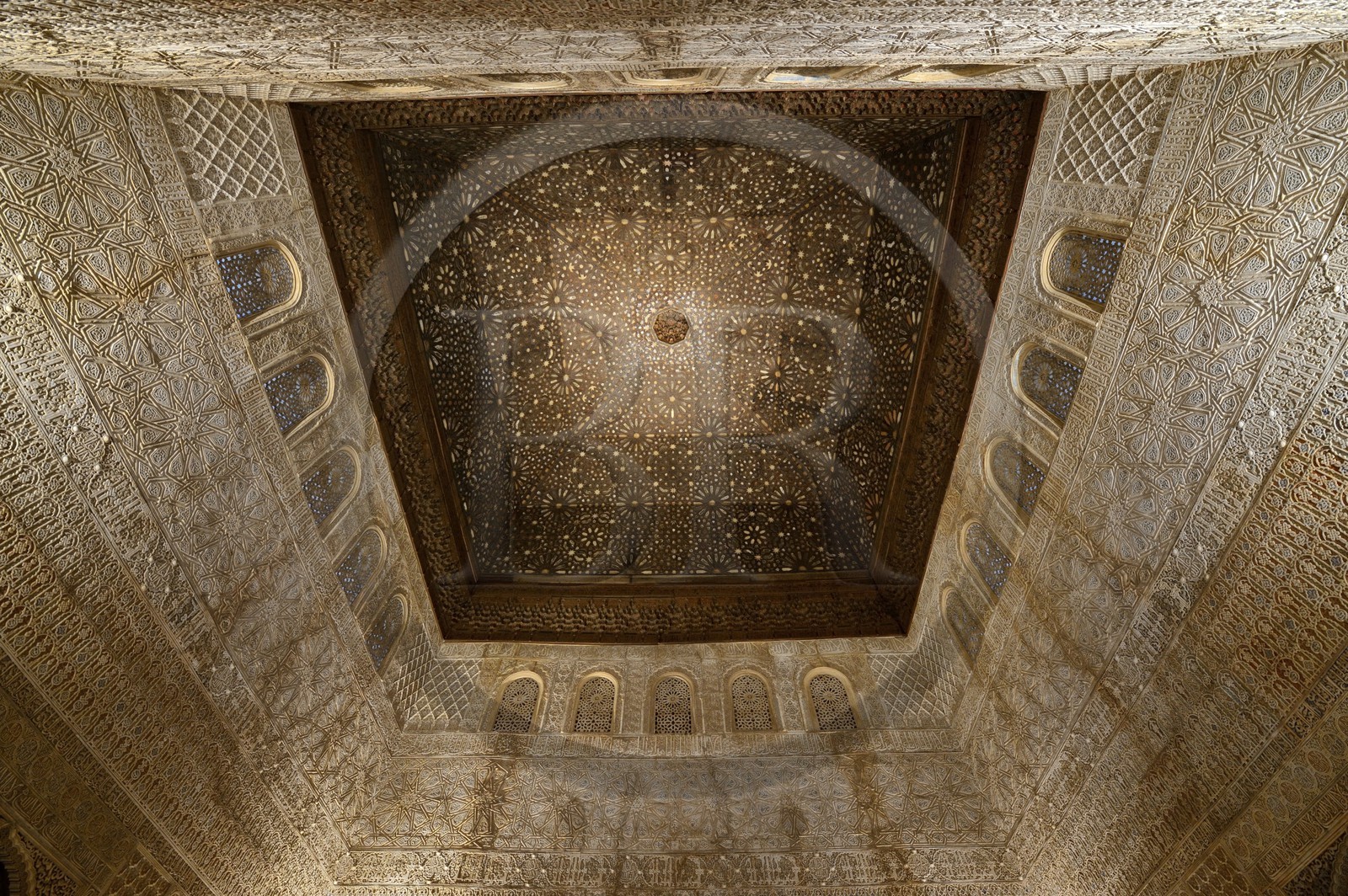 Spain, Andalusia, Granada, Alhambra Nasrid Palace, listed as World Heritage by UNESCO, Comares Palace, ceiling of the Hall of the Ambassadors