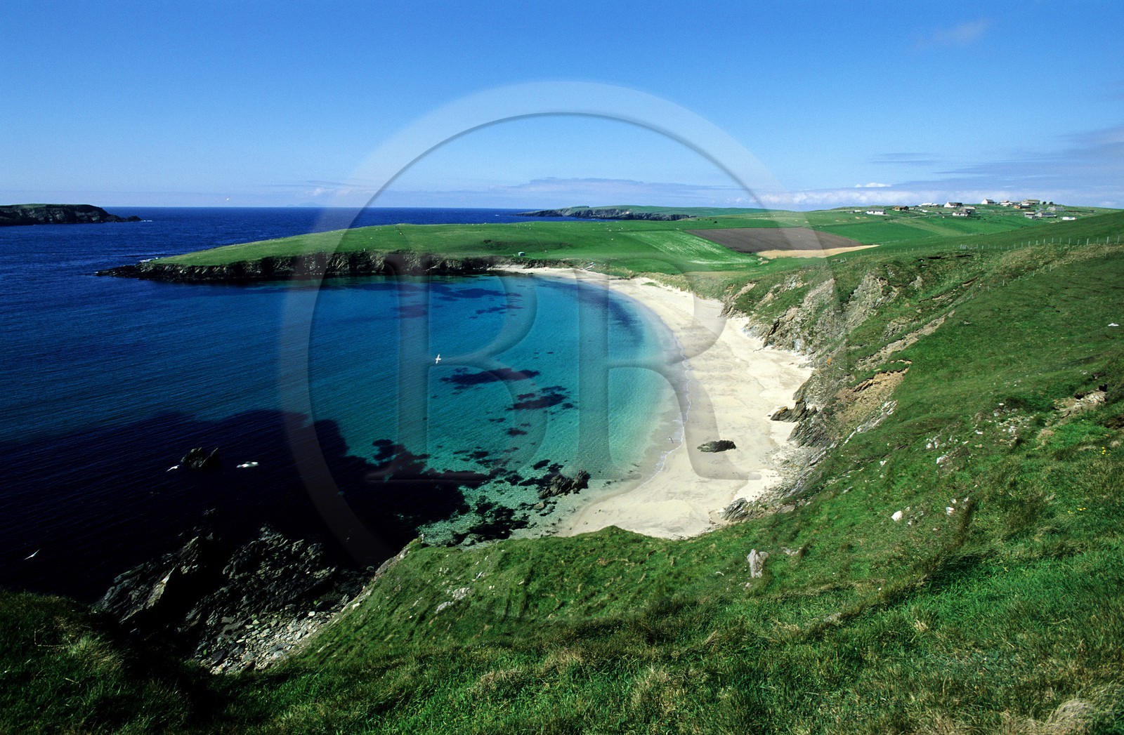 Royaume-Uni, Ecosse, les Shetland, Sud du Mainland, côte ouest, plage de sable blanc