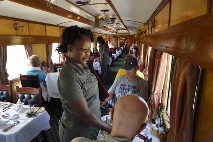 Namibia, Erongo region, the Shongololo express train, the dining car