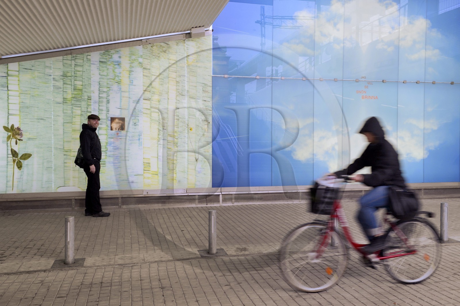 Suède, Comté de Vasterbotten, Umea, hommage à l'écrivaine Sara Lidman dans le tunnel piétonnier et cyclable devant la gare centrale, oeuvre collective avec notamment Gustavo Aguerre
