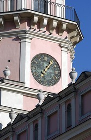 Poland, Lublin district, Renaissance city of Zamosc (Unesco World Heritage Site), clock of the town hall on Market place