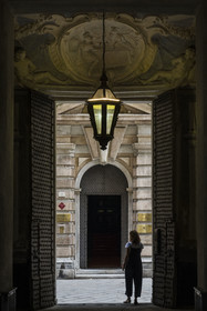 Italy, Liguria, Genoa, Rolli Palace listed as World Heritage by UNESCO, exit of the Palazzo Podesta also called Palazzo Nicolosio Lomellini in the Strada Nuova today via Garibaldi