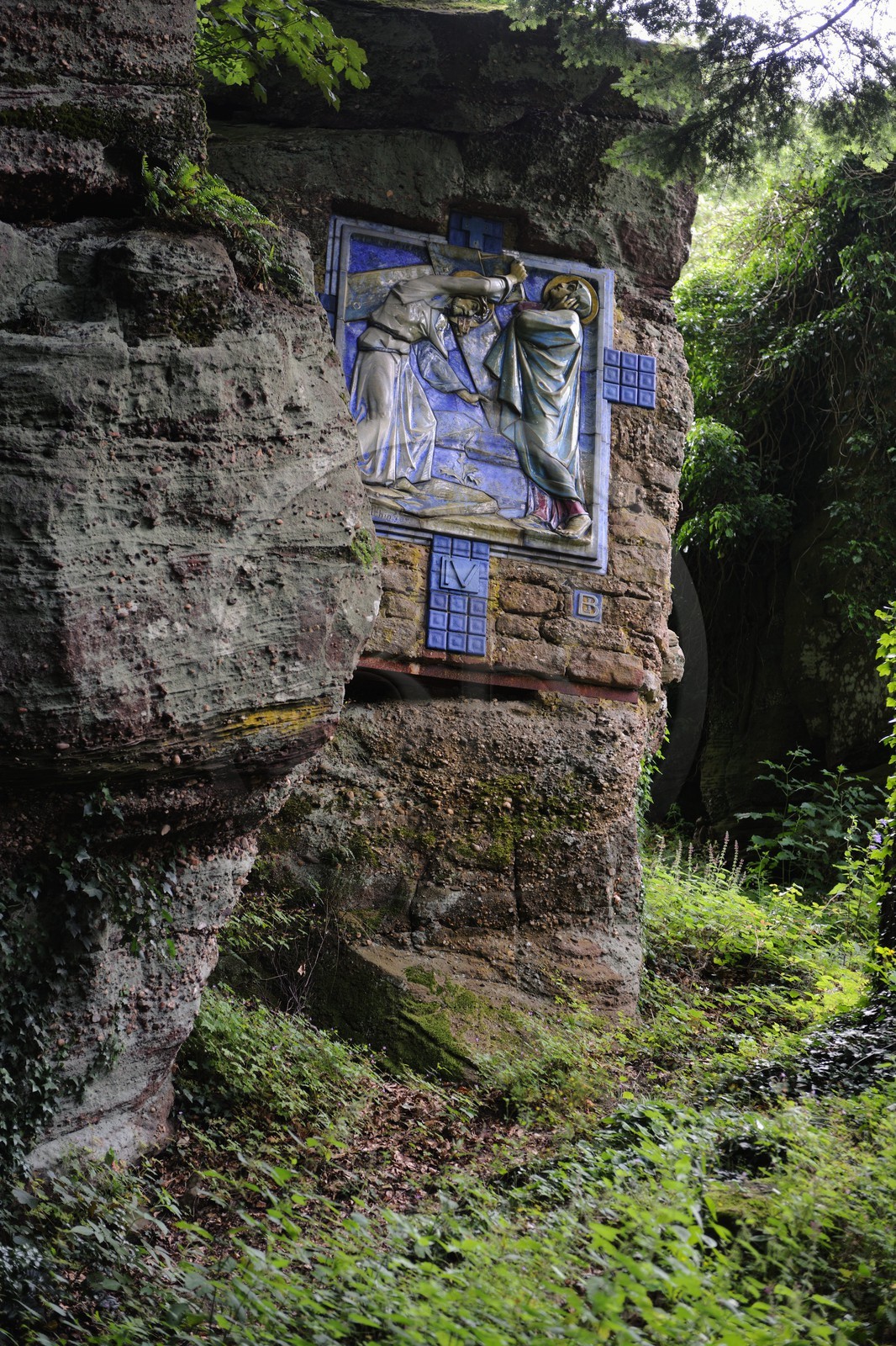 France, Bas Rhin, convent of Mont Sainte-OdIle, stations of the cross made of ceramic in sandstone