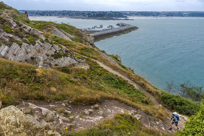 France, Côtes d'Armor (22), Côte de Penthièvre, Erquy, le port en arrière plan