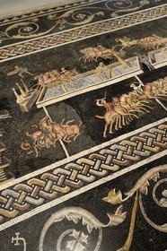 France, Rhone, Lyon, historical site listed as World Heritage by UNESCO, colline de Fourviere, Gallo-Roman Museum of Fourvière, circus games mosaic