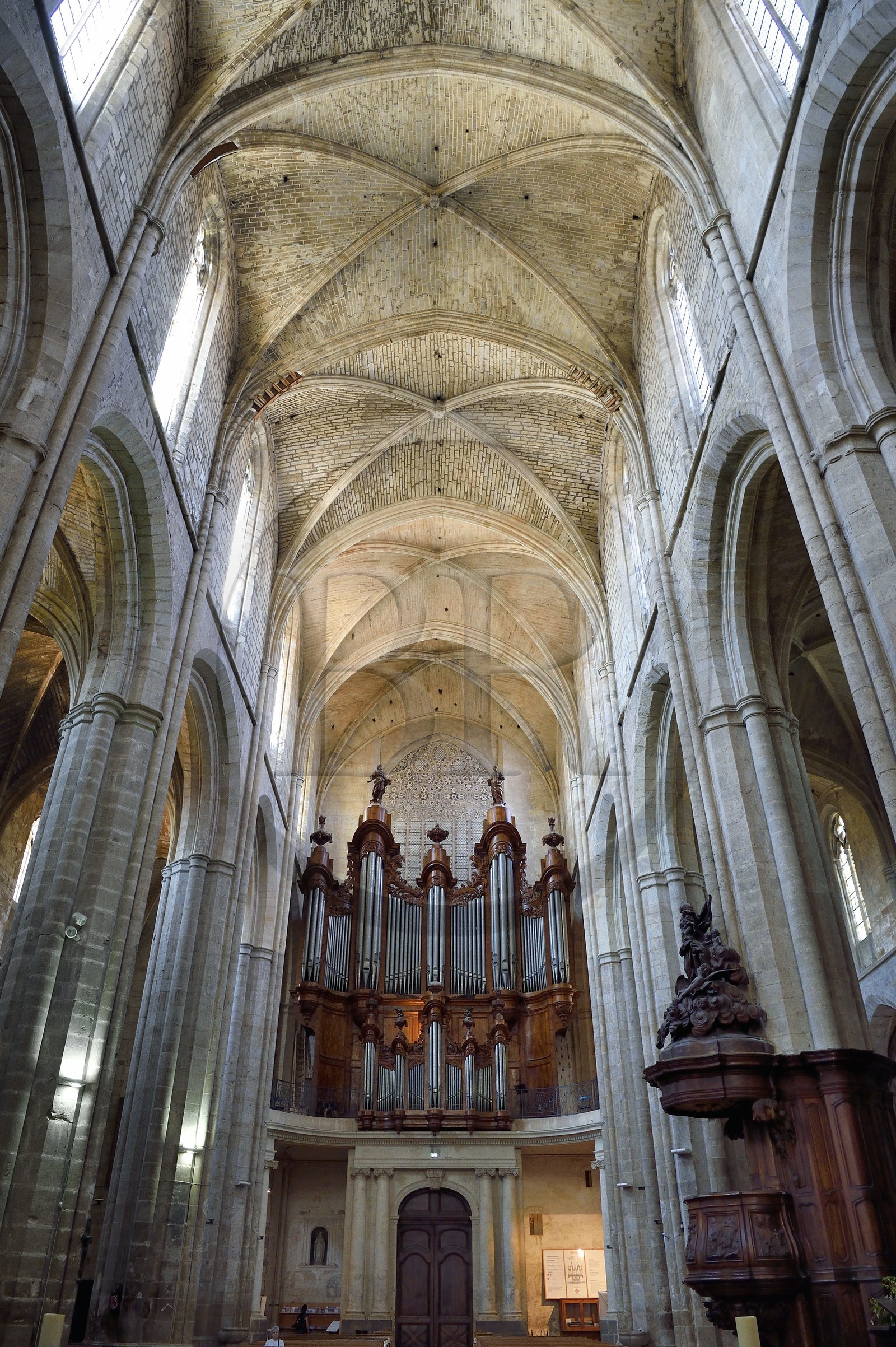France, Var, Provence Verte, Saint Maximin la Sainte Baume, Sainte Madeleine (St. Mary Magdalene) basilica, the nave and the organ