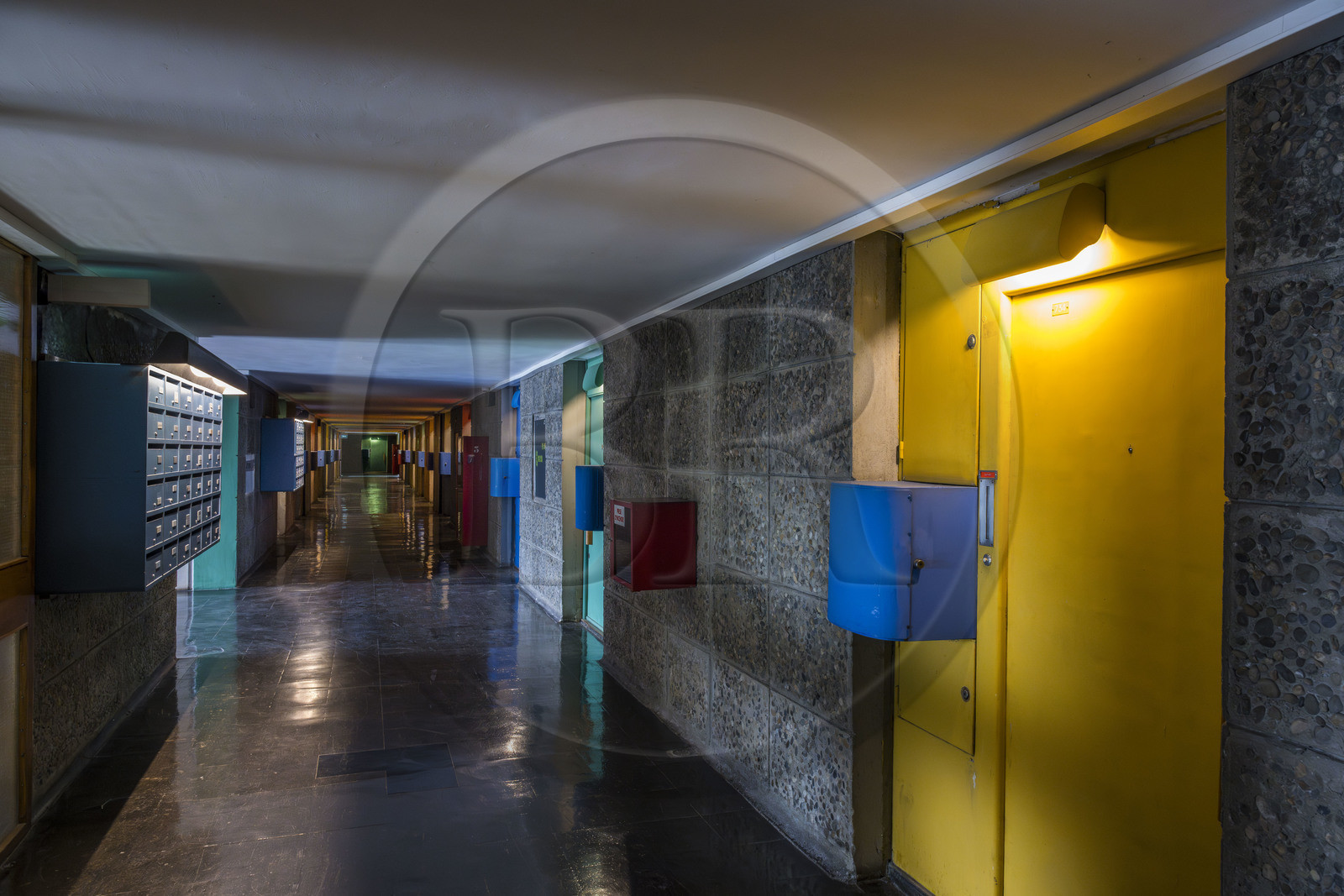 France, Bouches du Rhone, Marseille, architectural work of Le Corbusier, listed as World heritage by UNESCO, the Cité Radieuse by the architect Le Corbusier, inner street