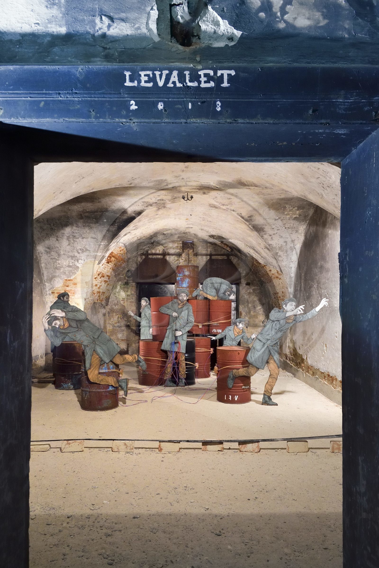 France, Haut-Rhin, Neuf Brisach, Museum of Urban Art and Street Art (MAUSA) housed in a former casemate of the Vauban citadel listed as World Heritage by UNESCO, mural by Charles Leval alias Levalet