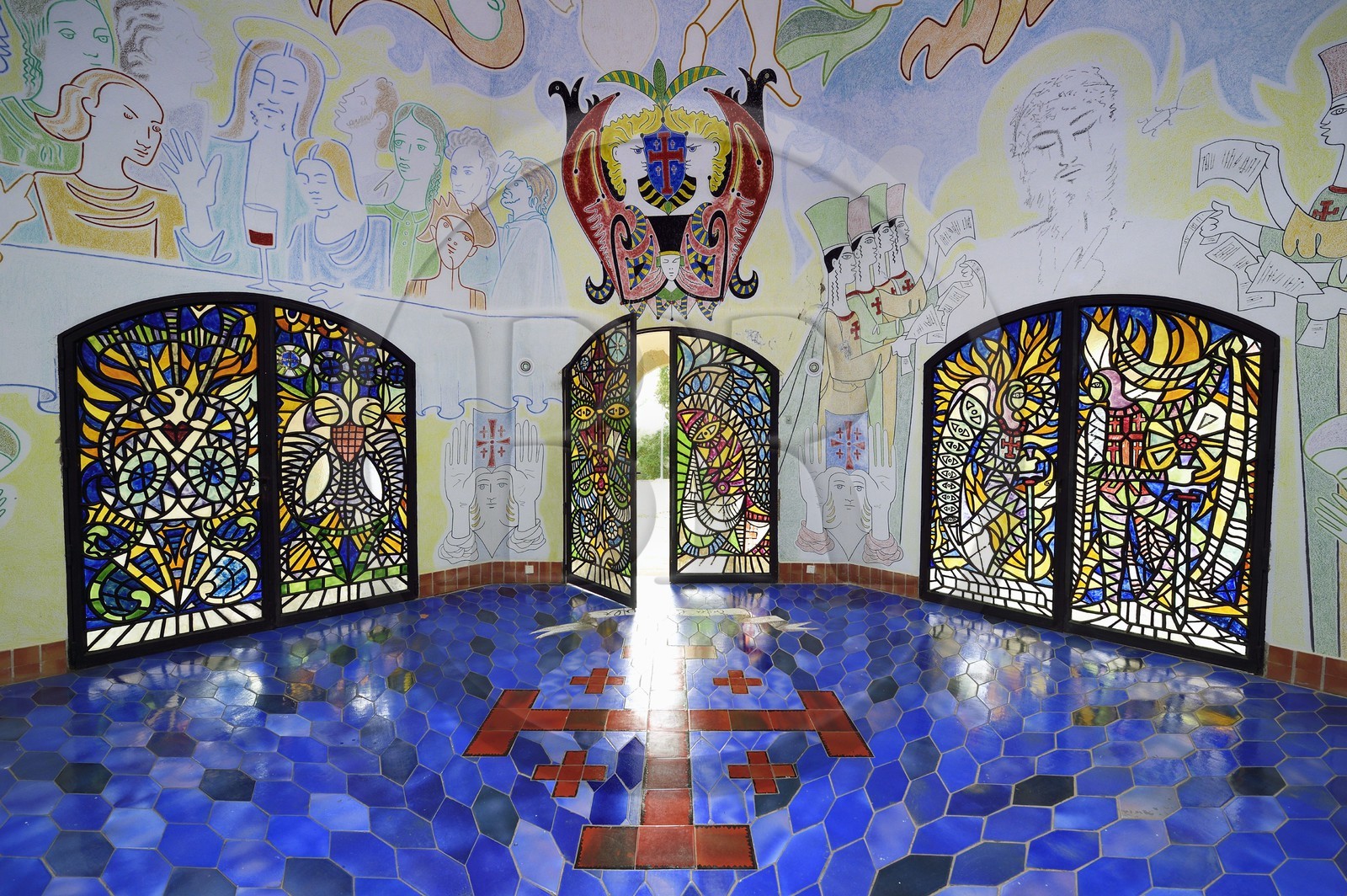 France, Var, Frejus, Notre Dame of Jerusalem chapel designed by Jean Cocteau and dedicated to the Knights of the Holy Sepulchre