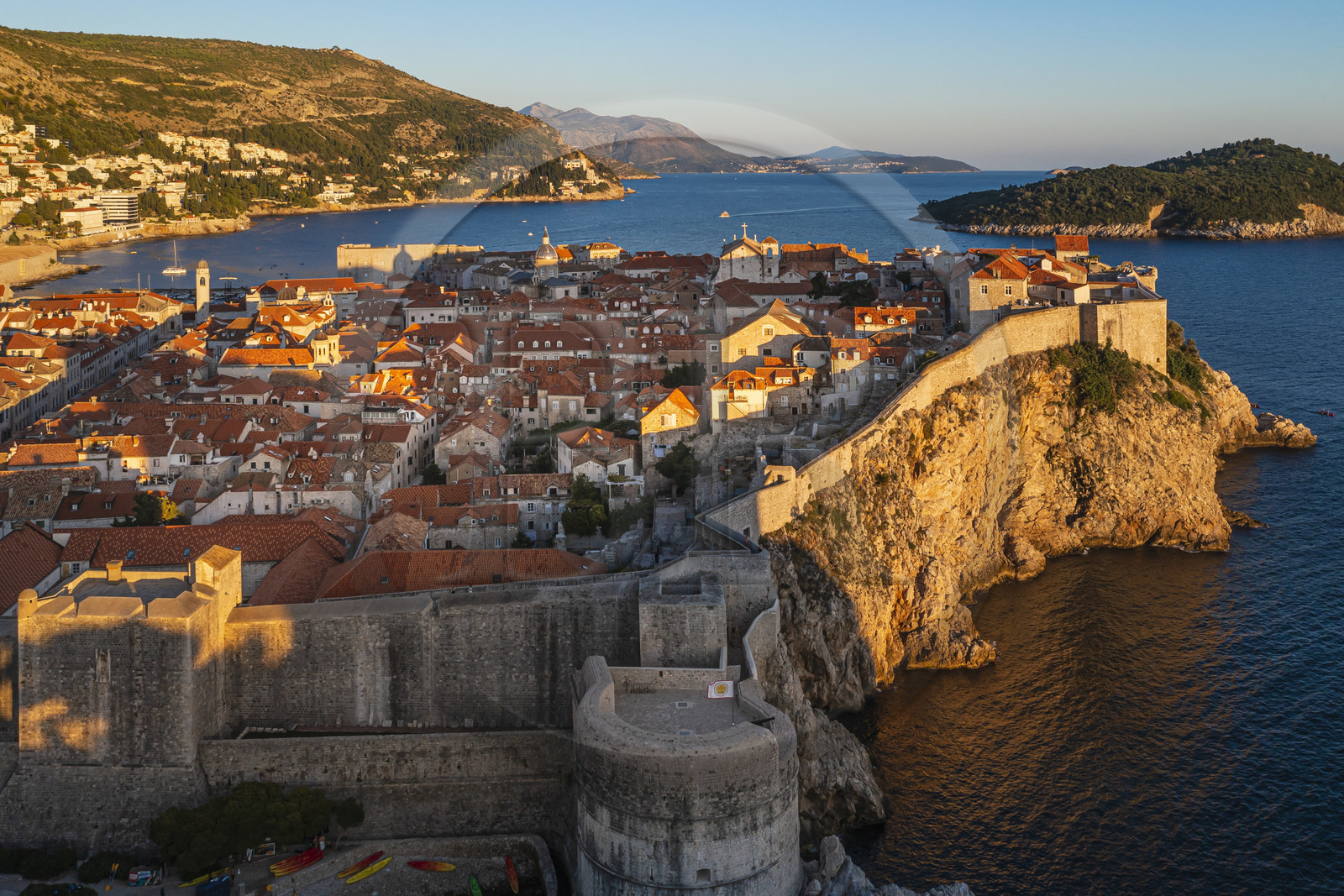 Croatia, Dalmatia, Dalmatian coast, Dubrovnik, Historic Centre listed as World Heritage by UNESCO, the old town surrounded by ramparts (aerial view)