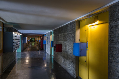 France, Bouches du Rhone, Marseille, architectural work of Le Corbusier, listed as World heritage by UNESCO, the Cité Radieuse by the architect Le Corbusier, inner street