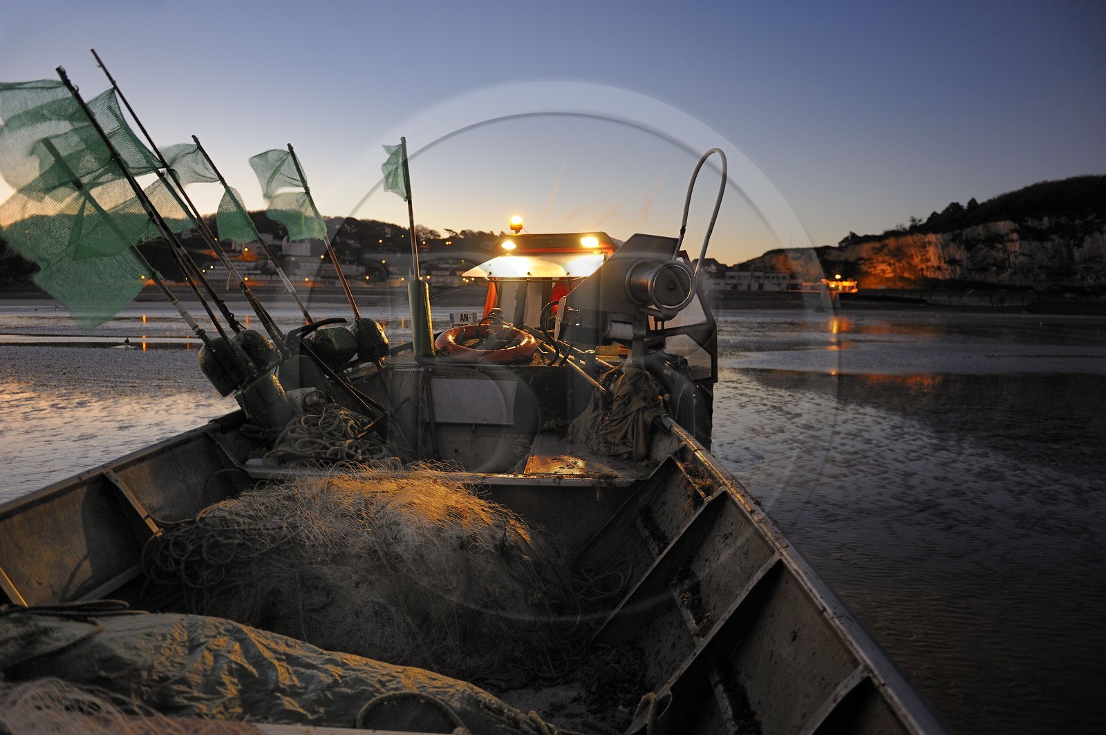 France, Seine-Maritime, Veules-les-Roses, fishing departure on board the boat La Pomme pulled by a tractor on the beach and owned by Anthony Paumier the youngest skipper in France