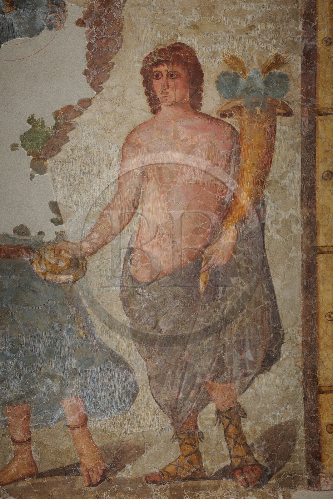 France, Aude, Narbonne, Palais des Archevêques, archaeological museum, roman fresco from the Clos de la Lombarde, scene of sacrifice with victory and genius