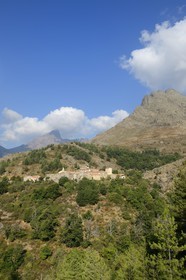 France, Haute Corse, Niolu (Niolo) region, Calasima highest village in Corsica (1 095m) at the foot of the Paglia Orba mountain shaped as a shark fin