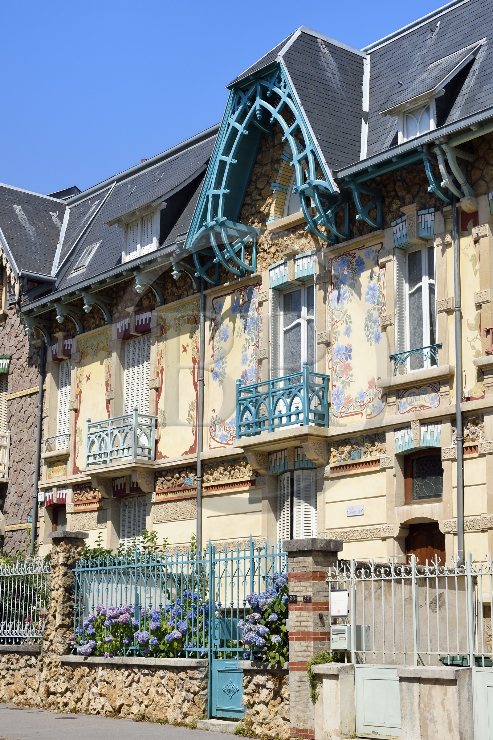 France, Meurthe-et-Moselle (54), Nancy, rue Félix Faure, maison de lotissement Art Nouveau de l'architecte Cesar Pain, villa Les Clématites