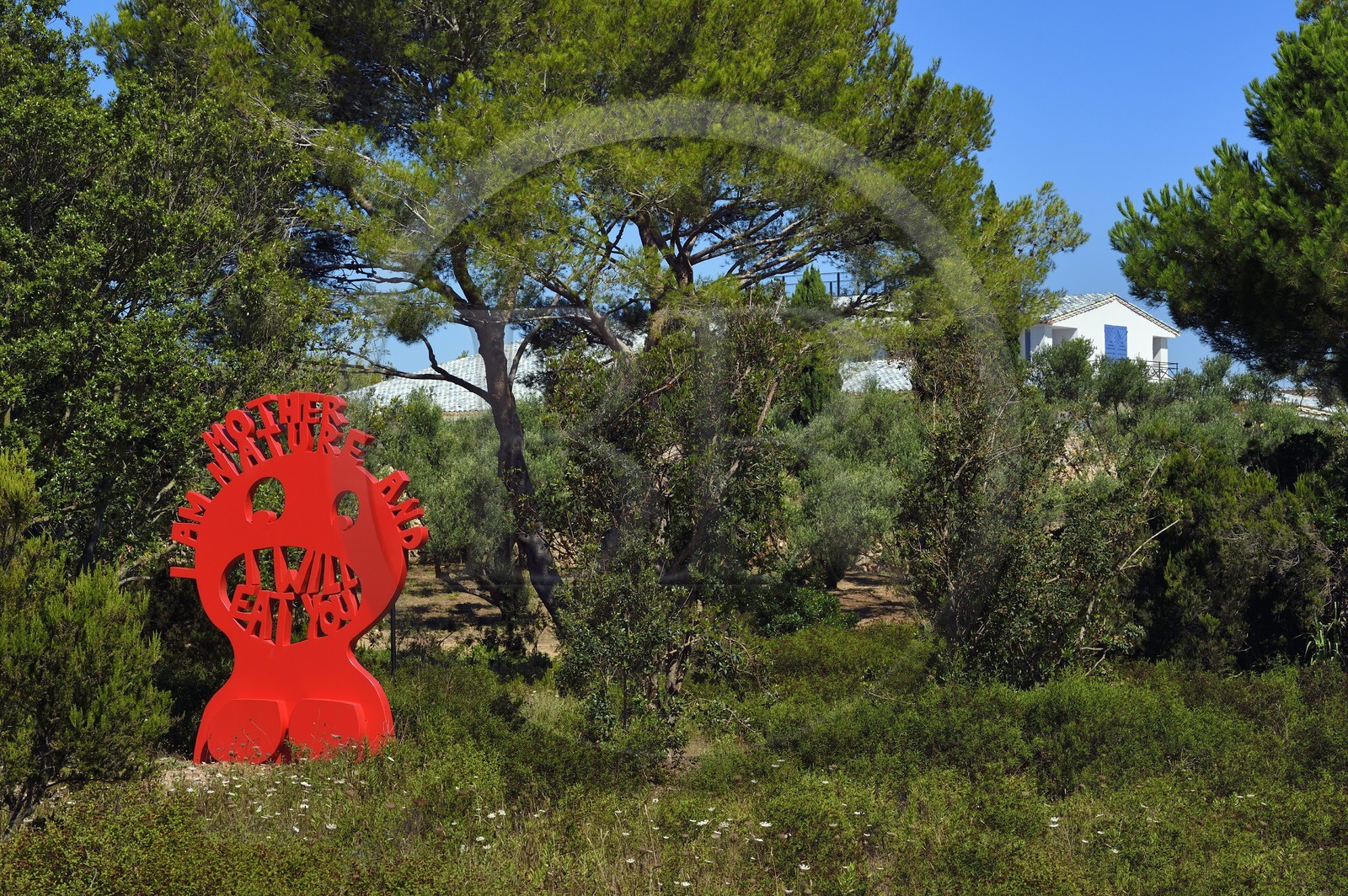 France, Var (83), Iles d'Hyères, parc national de Port Cros, Ile de Porquerolles, la Fondation Carmignac, I am Mother Nature and I will eat you sculpture d’Olaf Breuning