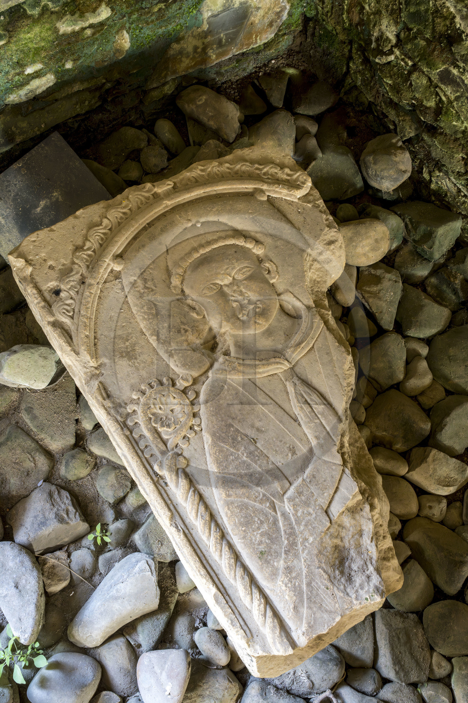 France, Cotes d'Armor, Paimpol, the 13th century Beauport Abbey, chapter house, probable recumbent figure of an abbot from the early 13th century