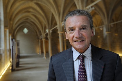 France, Paris (75), le Collège des Bernardins, portrait de Bertrand de Feydeau dans la nef cistercienne