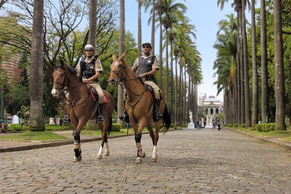 Brazil, Minas Gerais state, Belo Horizonte, Liberty Square, mounted police