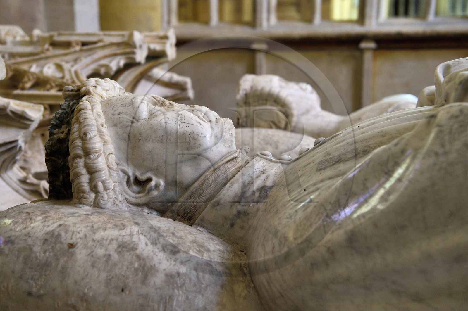 France, Allier (03), former province of Bourbonnais, Souvigny, the cluniac priory church of Saints Peter and Paul (prieuré Saint-Pierre-et-Saint-Paul), ducal necropolis of the Dukes of Bourbon, recumbent statues of Louis II de Bourbon and Anne d'Auvergne in the old Chapel (15th century)