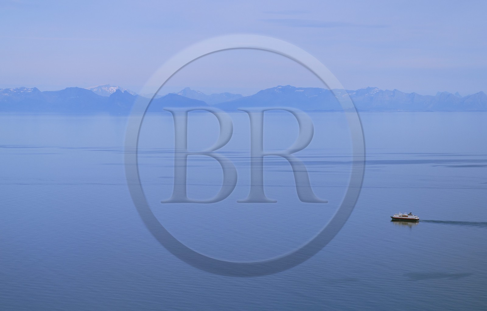 Norway, Nordland County, Lofoten Islands, the Coastal Express (Hurtigruten) (aerial view)