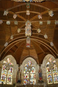 France, Cotes-d'Armor, Loc-Envel church, wooden painted sculptures on the stringer decorating the vault (16th century)