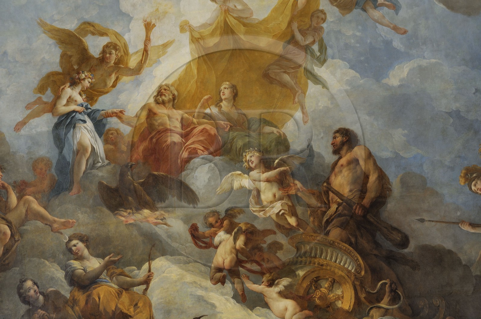France, Yvelines (78), château de Versailles, classé Patrimoine Mondial de l'UNESCO, Salon d'Hercule, Hercule représenté sur la peinture du plafond