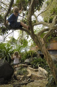 Brazil, Rio de Janeiro State, Paraty, Catimbau island, the Robinson Crusoe fashion family home of Maria Irene Campers, Thomas Campers and his sister