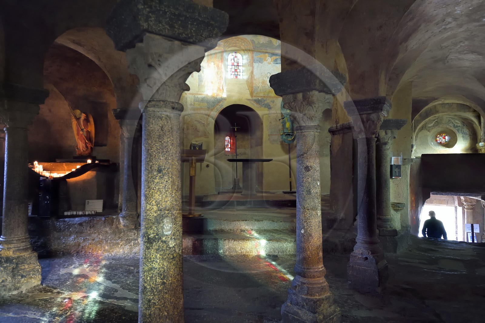 France, Haute Loire, Aiguilhe, a town bordering Puy-en-Velay, Routes of Santiago de Compostela in France listed as World heritage by UNESCO, the Saint-Michel d'Aiguilhe Chapel, view of the choir